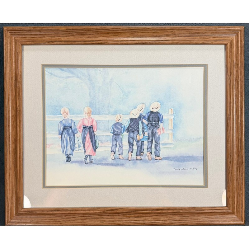 Donna Lutz VanderPlas Amish Children Watercolor Painting Signed Framed Art gallery