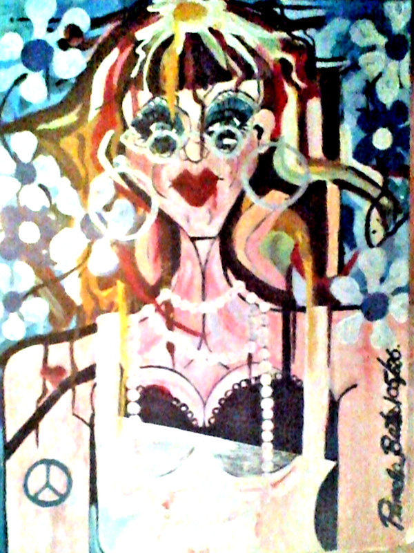 Original painting Woman egg on her head abstract art 18x24x1 large by pb