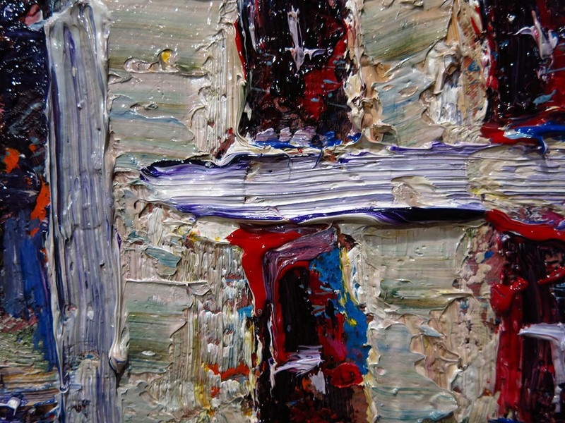 ORIGINAL OIL█PAINTING IMPRESSIONIST ARt SIGNED CITY BUILDINGS NYC█POP A 36 x 18" gallery