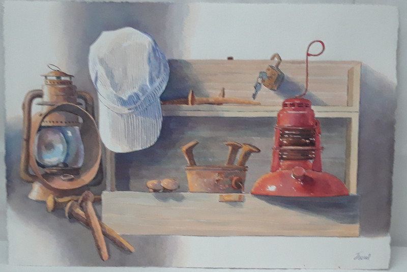 Rail Road Ties Original Watercolor on Paper Signed Don Trout 15 x 22.5 in