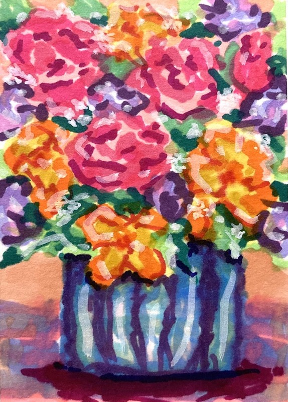 Flowers in Vase Original Impressionism ACEO Mixed Media Painting amylenore