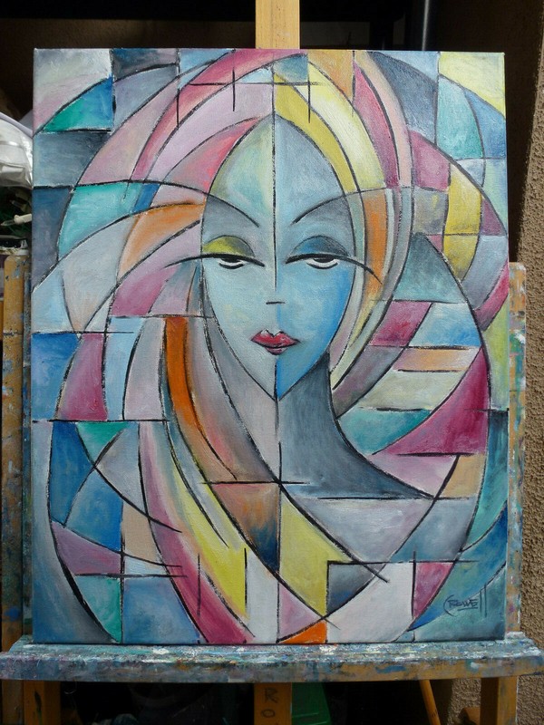 SUNDAY BLUE modern cubism NEW painting 16x20 canvas original art signed CROWELL gallery