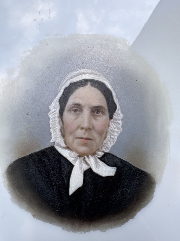 Antique Victorian Hand Painted Portrait Miniature on Milk Glass gallery