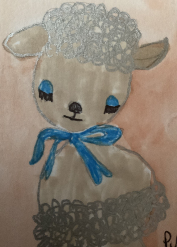 ACEO watercolor art by PJ, art card 2.5 x 3.5: silver lamb.