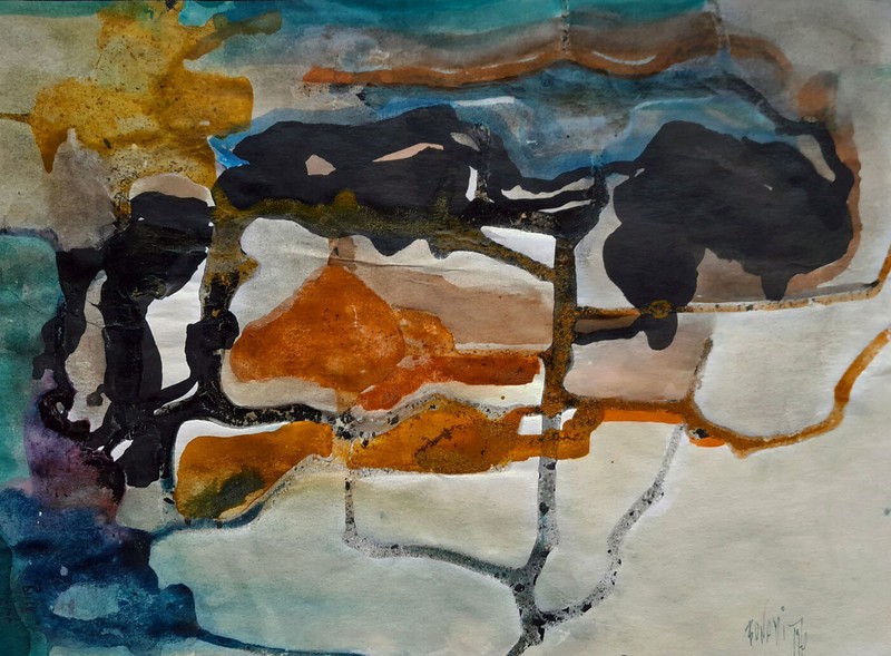 Mixed media. Composition. Illegibly signed Bonatti? Dated 1970