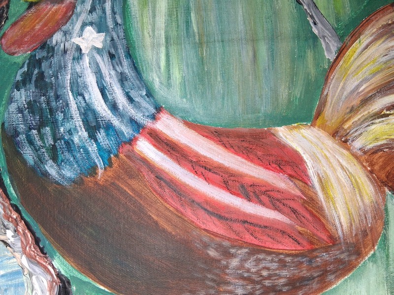 Gallo con la Bandera de Puerto Rico pintura en acrilico enmarcado de R.Ramirez gallery