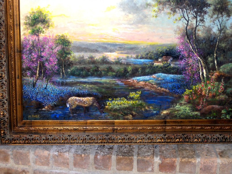 Pickup Houston ORIGINAL Bluebonnet River Deer Blooming Trees Birds Sunset Clouds