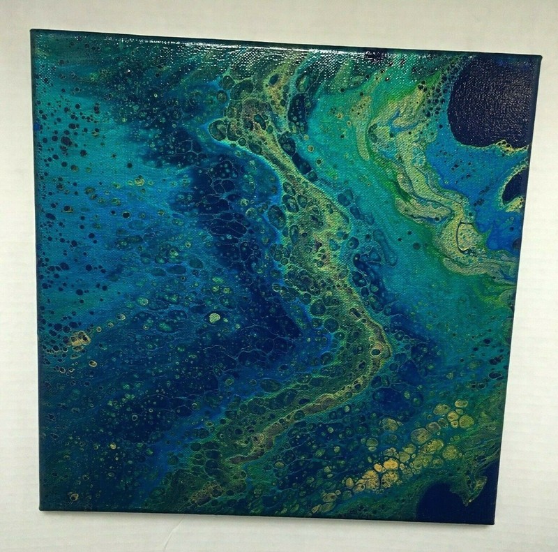 Acrylic Fluid Art Pour Painting Flow Art 12" x 12" Canvas Abstract Modern Art gallery