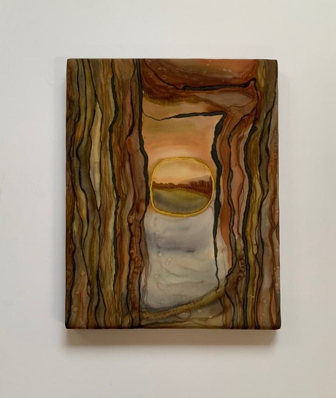 Silk Painting Abstract Art Patricia Reinking Landscape Hand Dyed Wall Art Vtg