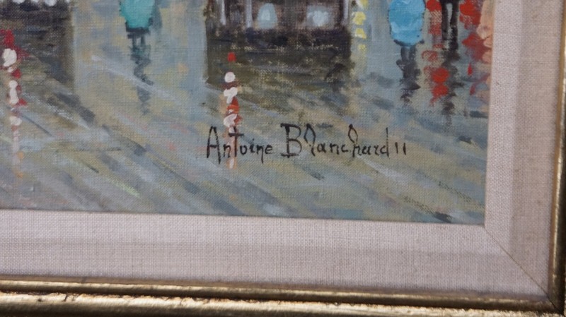 Original ANTOINE BLANCHARD PAINTING Paris STREET SCENE Signed w/2 Dots MASSON gallery