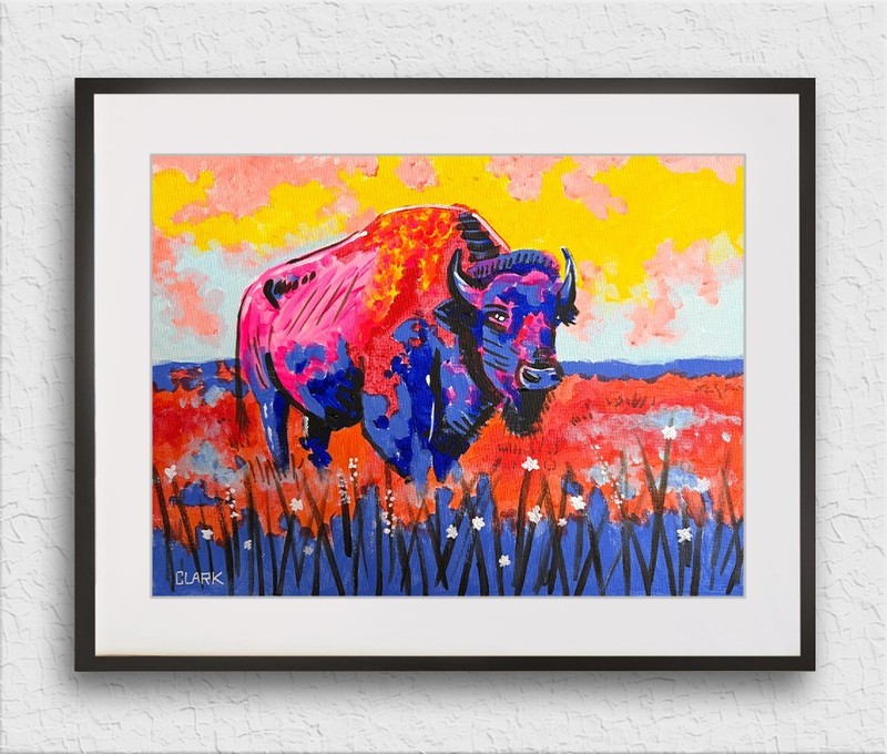Stunning Psychedelic Bison – 12×16″ Acrylic Painting on Stretched Canvas