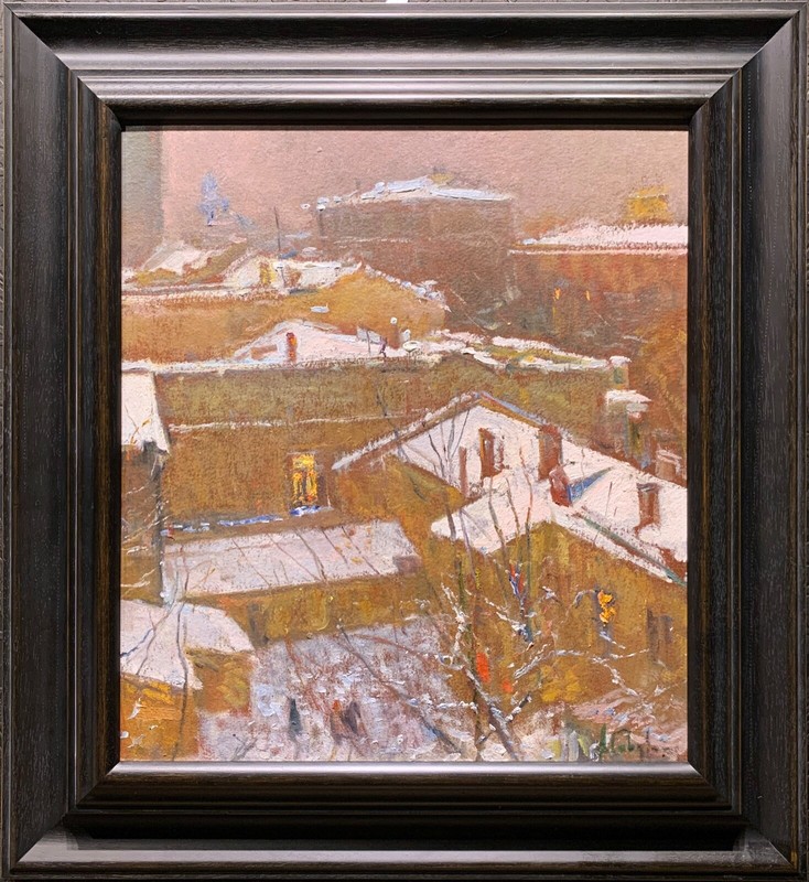 ALBIN GAVDZINSKY «Winter Evening» Original Painting, Oil on Board, Framed, COA