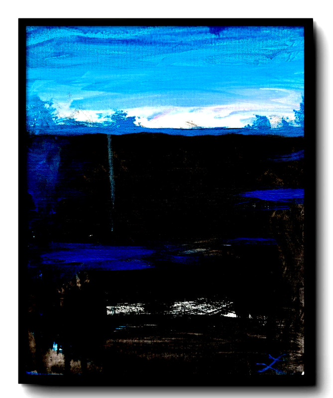 LOVELESS – »MIDNIGHT HORIZON» abstract original acrylic on canvas 11 X 14 COA