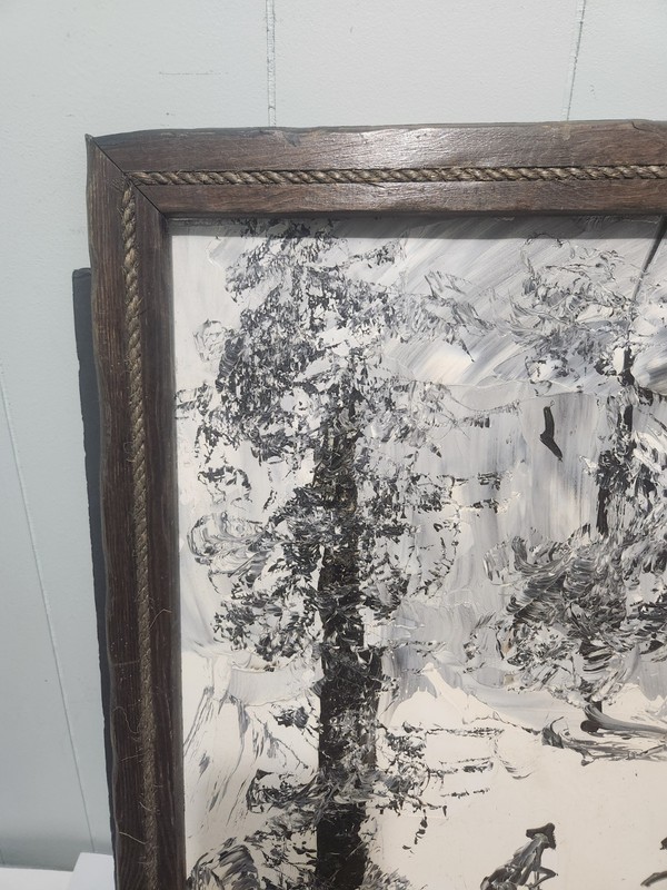 Morris Katz original oil painting on board 1985 Winter Snow Wolves Forest Impres gallery