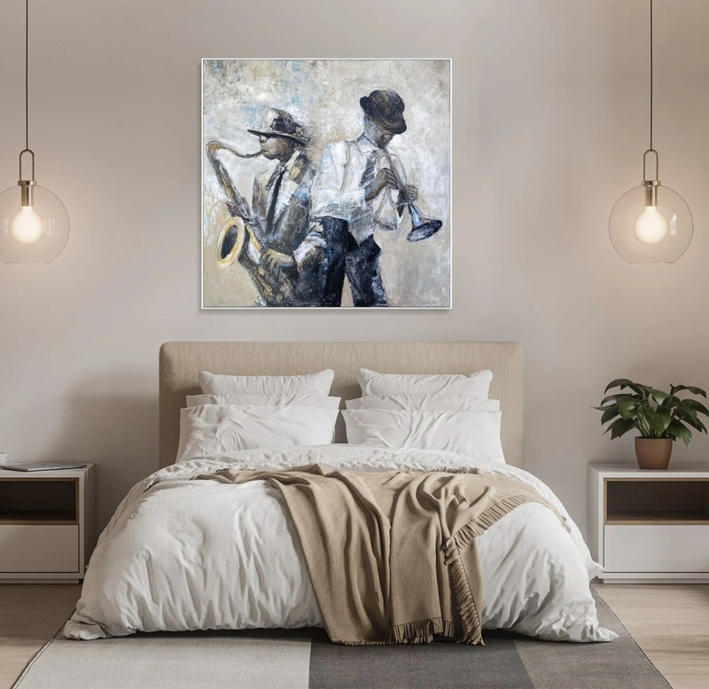 Monumental Abstract Jazz Band Original Musician Oil Painting Canvas 46"x46" gallery