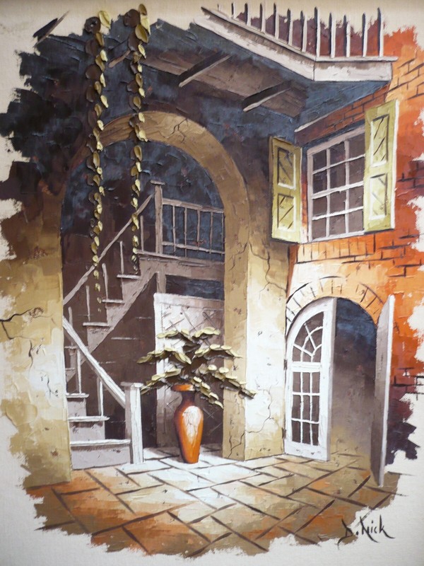 D. NICK, DICK NICK NEW ORLEANS VINTAGE OIL COURTYARD FRENCH QUARTER SIGNED OIL gallery