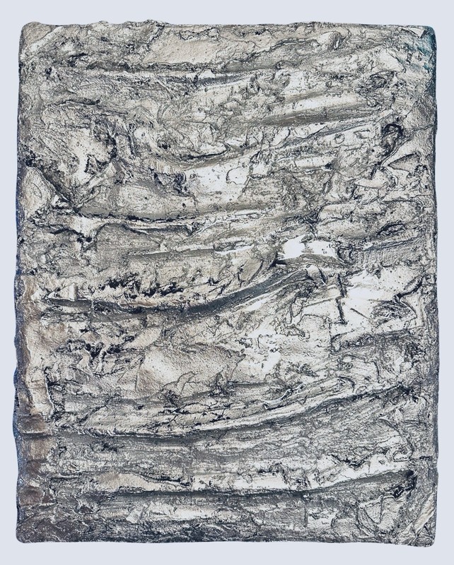 Modern Structural Minimalist Deep Heavily Textured Metal Silver Leaf Wall Art