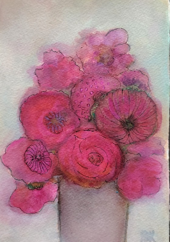 Original Watercolor Painting Flowers Floral Pinks Quiet Luxury Boho Chic Calming