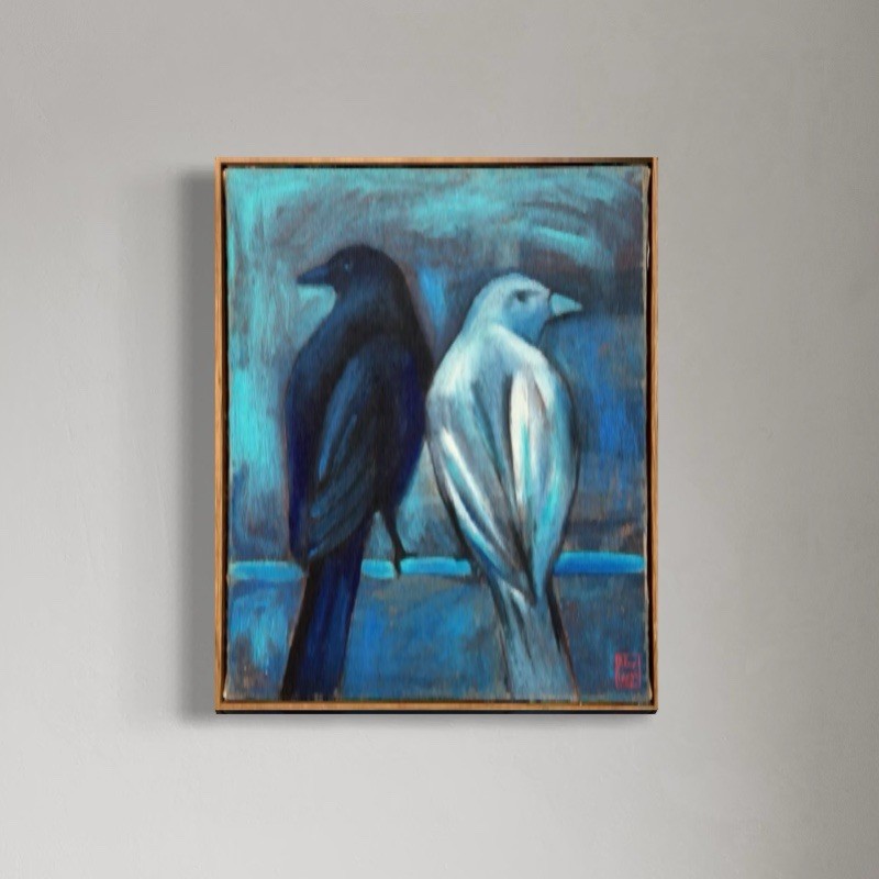 Abstract Birds 16×20 Original Oil Painting Framed contemporary