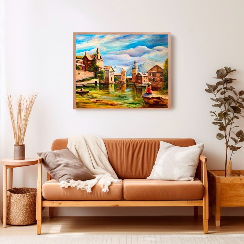Original Painting oil, 30x24 inches, Venice Landscape, Сanal View with Gondola gallery