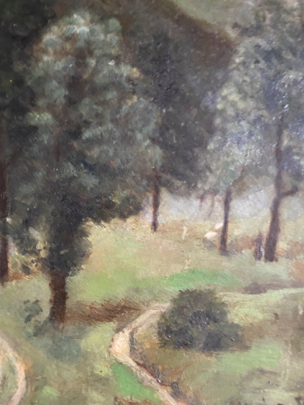 Oil Painting Signed Marius Spethy Verso 1948 Moor Meadow Mountains gallery