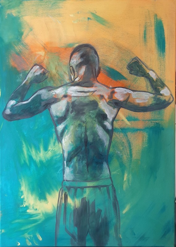 Male torso, bodybuilding on canvas, painted male torso, art