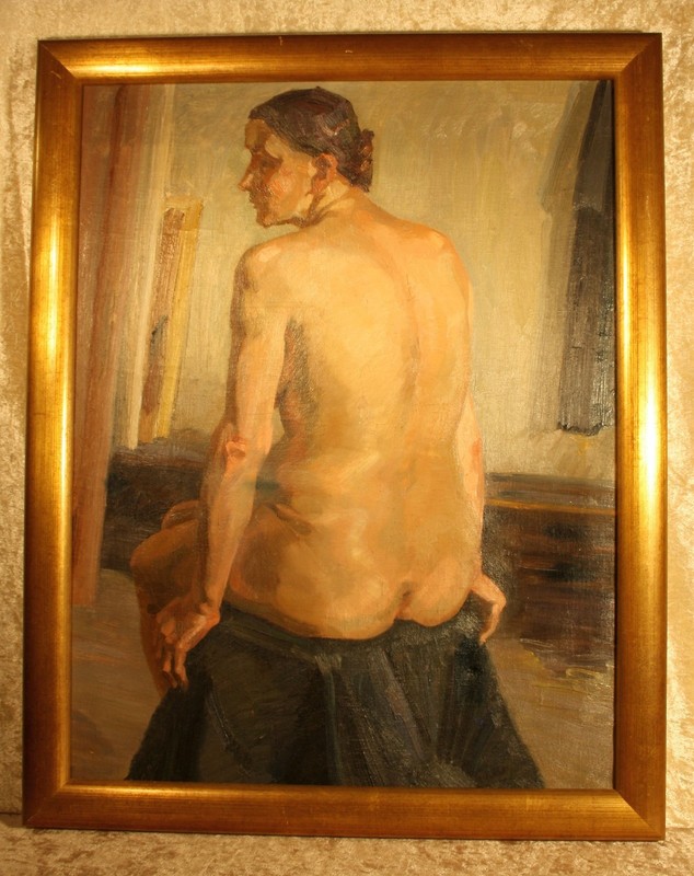 Anonymous «Back Nude» 1920s Oil/Lwnd. 60x47cm, Framed 67×53.5cm