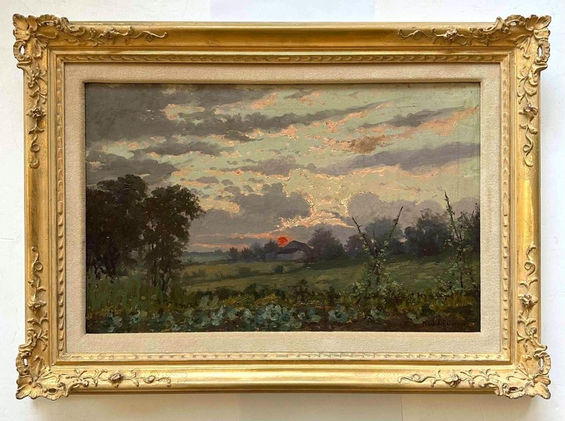 Frank Girardin -California Farm View at Sunset -Gorgeous Colors -circa 1920s/30s