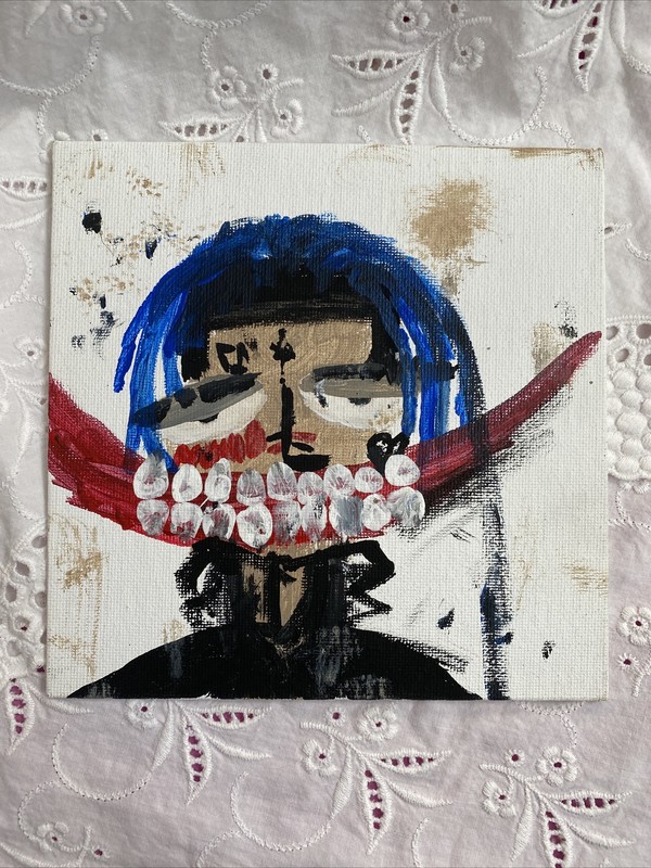 Original OOAK Abstract Acrylic Canvas Panel Teen’s Painting 6×6 “Smile”