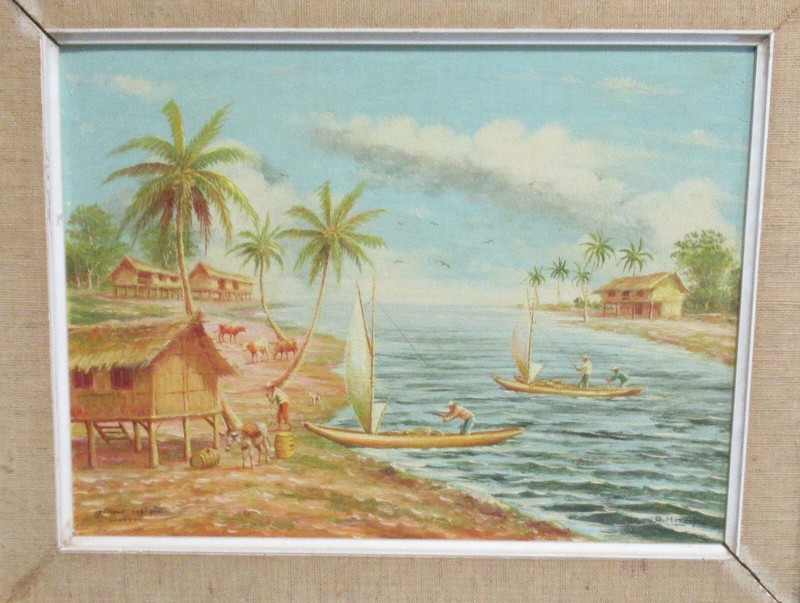 OSWALDO MONCAYO «PAISAJE COSTENO» ORIGINAL OIL ON BOARD LANDSCAPE PAINTING