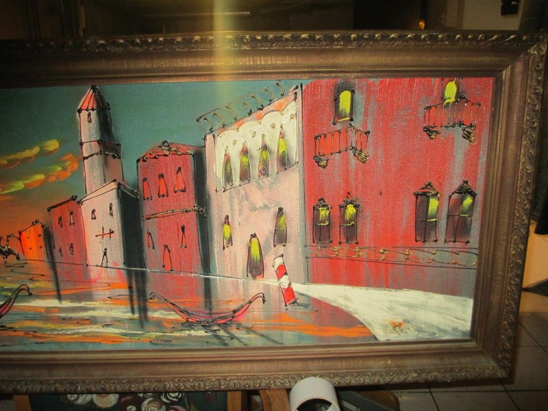 RIKI Original Venice Italy Large 5 ft Painting Gondola Framed ITALY 60 in W nice gallery