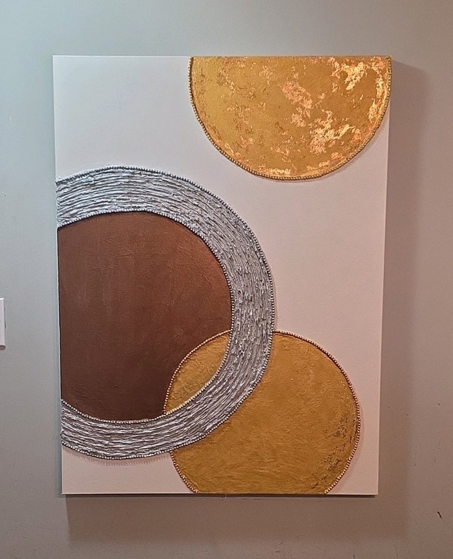 Abstract Geometric Gold Brown Circles Painting on Canvas Medium Unframed