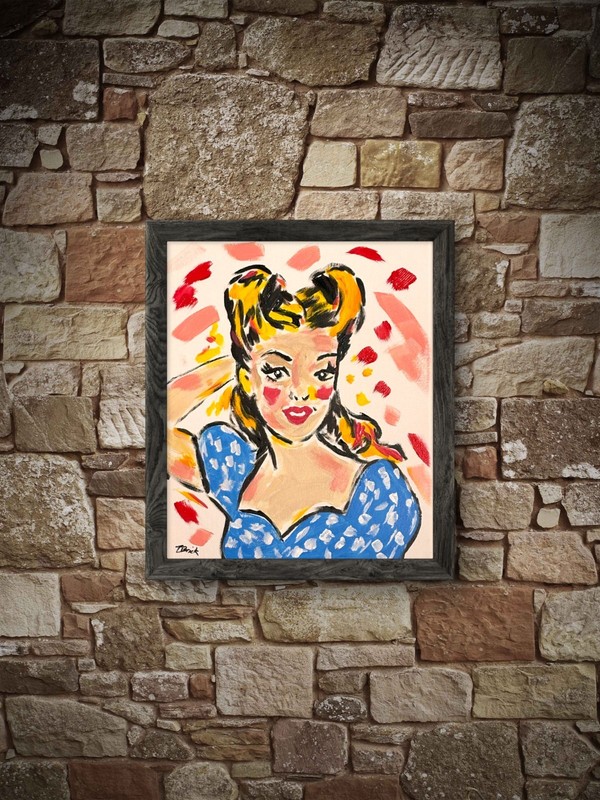 Retro Girl Painting 11x14 Original Retro Pop Art Portrait Colorful Woman Art gallery