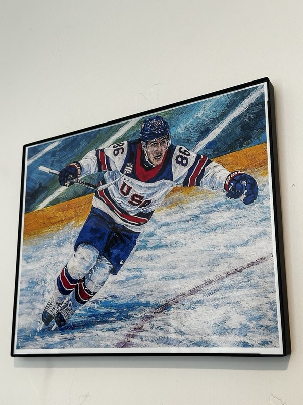 PRINT / No Frame-Acrylic Painting of USA Hockey- Jack Hughes Olympic Gold Medal