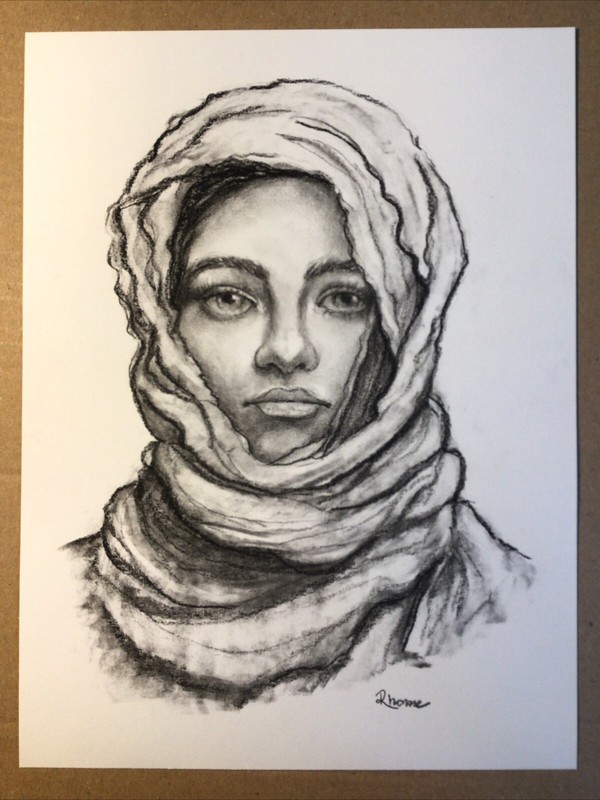 Original Charcoal And Graphite Sketch, 9x12 Inches, Beautiful Palestinian Woman gallery