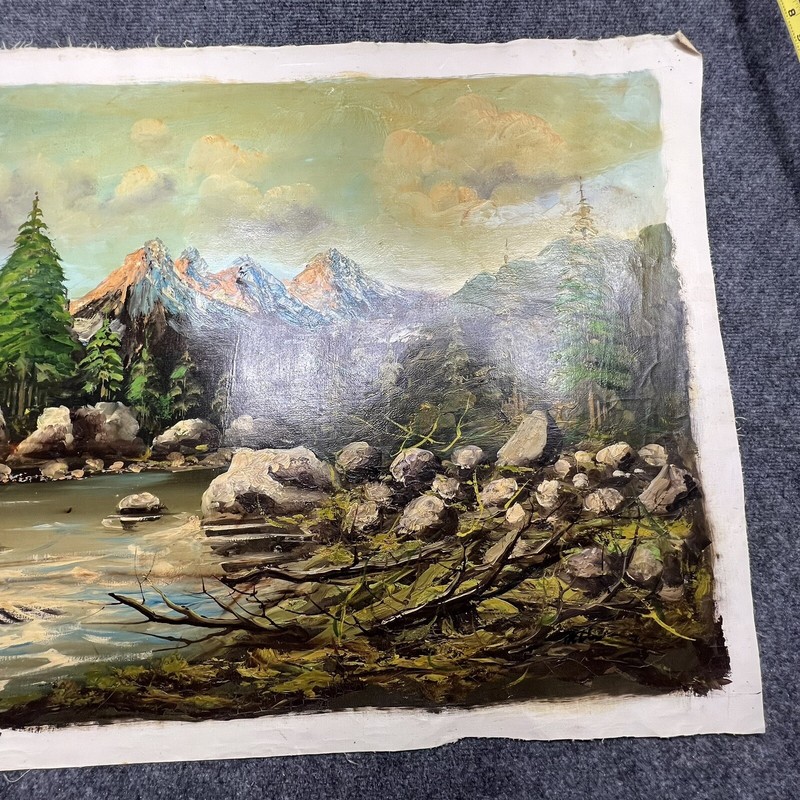 Vintage large oil painting landscape river mountains trees on Canvas gallery