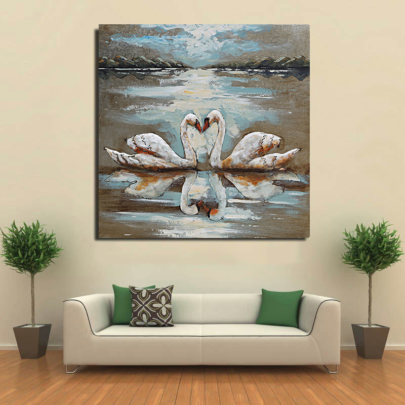 Customize 3d luxury Hand - painted fantasy oil painting Swan Lake 3-d wall gallery
