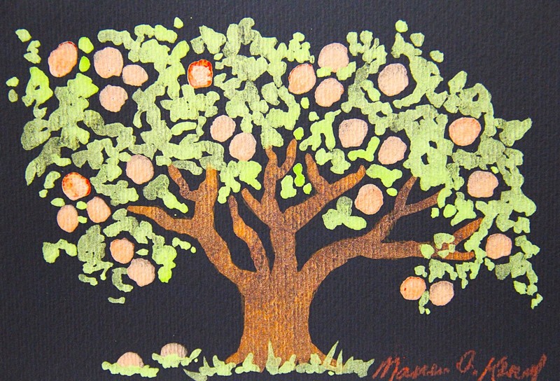 Metallic Orange Tree Original Watercolor Signed 5 x 7 Item 209