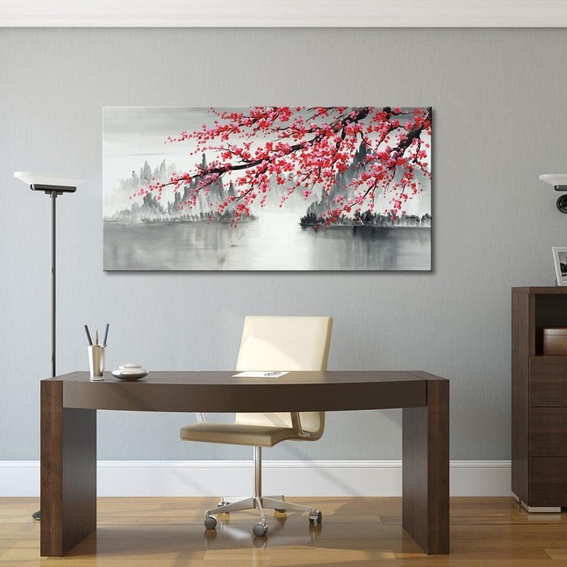 Handmade Traditional Chinese Painting Pink Plum Blossom Canvas Wall Art Modern