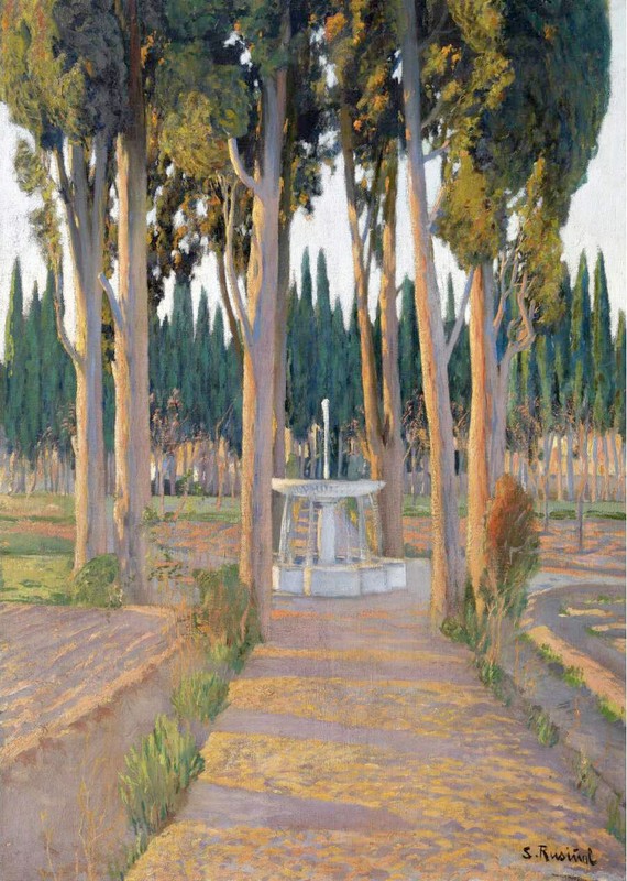 Oil painting forest landscape Golden-Cypresses-Santiago-Rusinol canvas