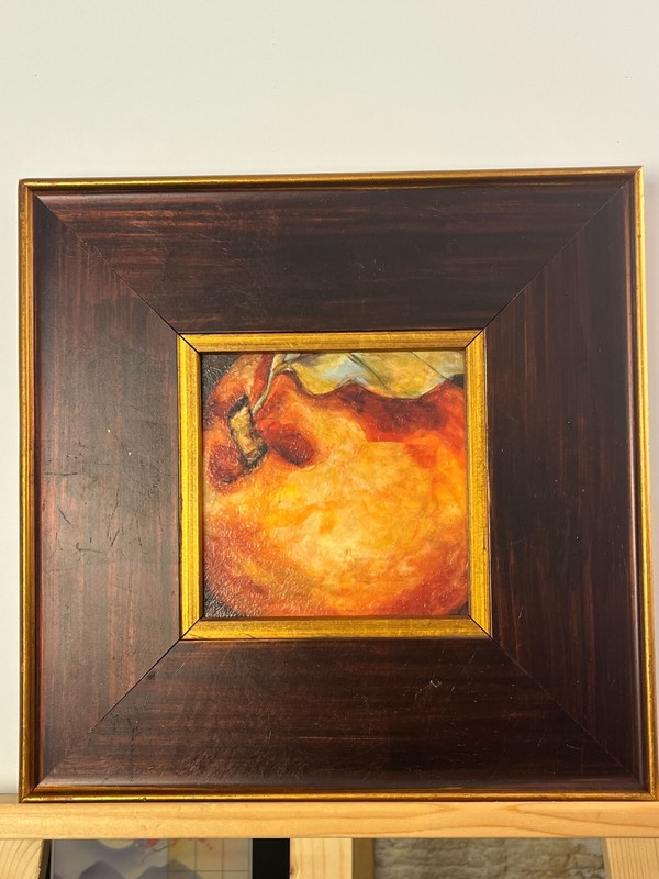 A Vintage oil Painting, Juicy Peach, in a beautiful Wooden Frame