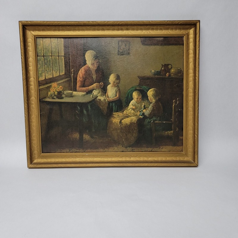 Bernard Pothast Lithograph Mother & Children Domestic Scene Vintage Wall Art