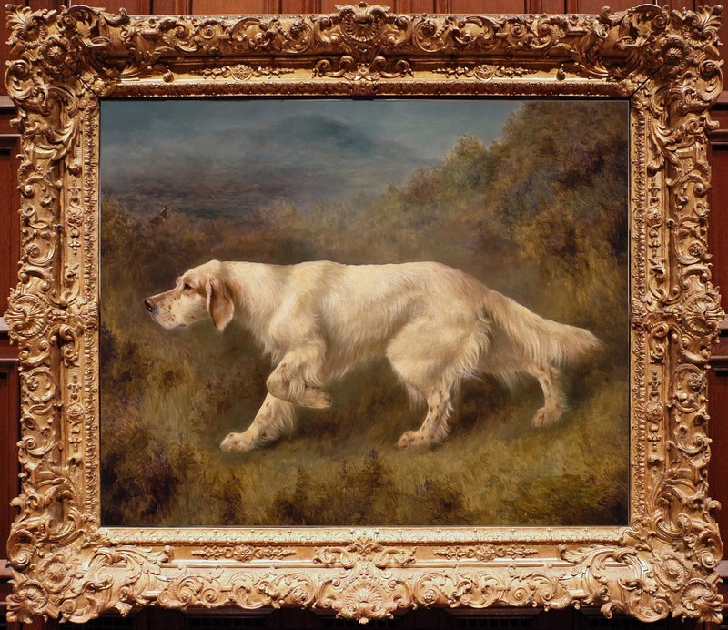 Hand Painted Oil Painting Setter Hunting Dog Landscape Pet Classical Animal Art