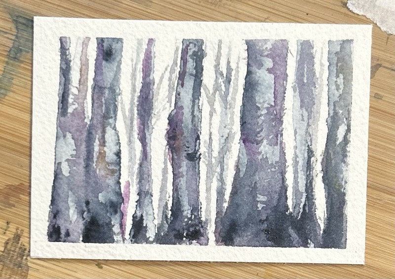 ACEO MN Birch Trees Abstract Watercolor Landscape Painting By Sasha Lehto