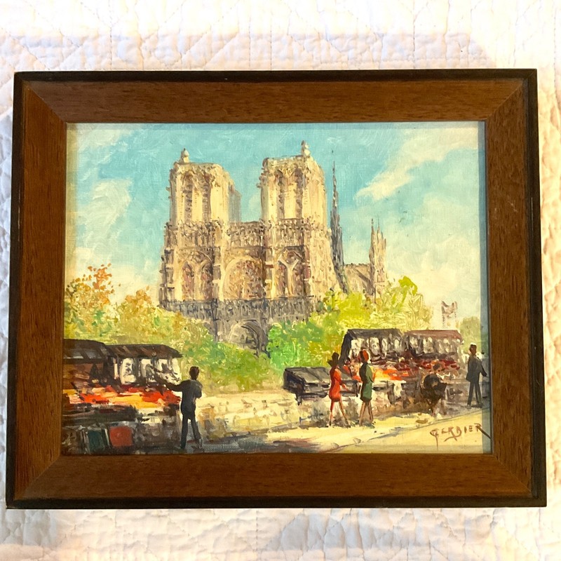 VINTAGE Paris cityscape landscape original oil PAINTING by Gerber Notre Dame gallery