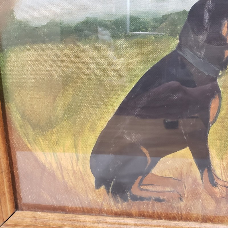 Dog Original Oil Painting Framed Black Tan Coon Portrait Folk Art Wall Decor gallery