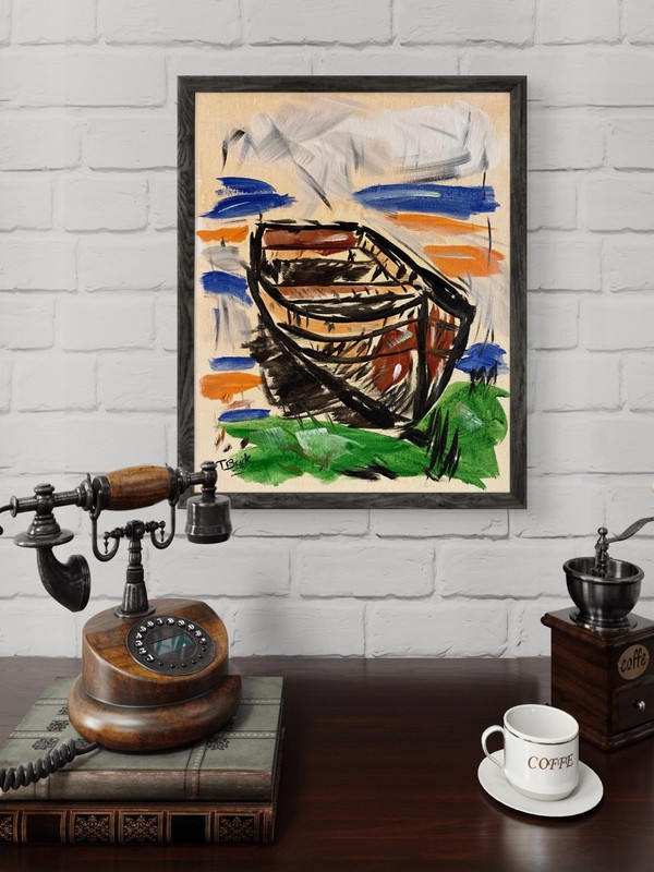 Original Rowboat Expressionist Art 11x14 Signed Acrylic Canvas Painting gallery