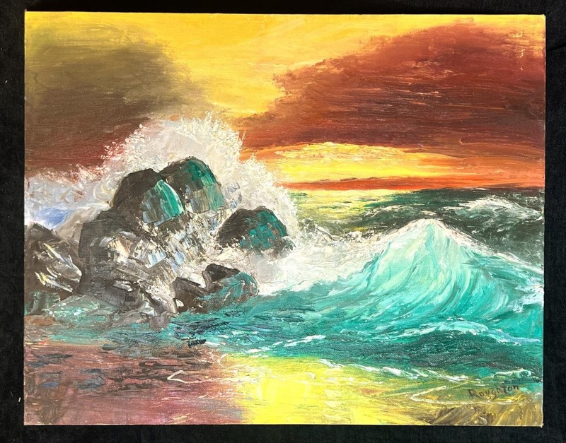 Vintage Art Oil Painting Pineland Ocean Beach Waves Coastal Landscape Seascape