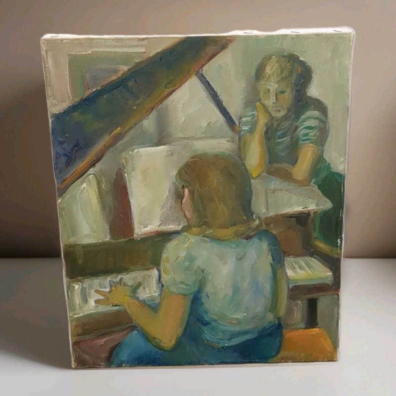Estate Sale Collection Girls Piano Acrylic Painting on Canvas 18" x 24"