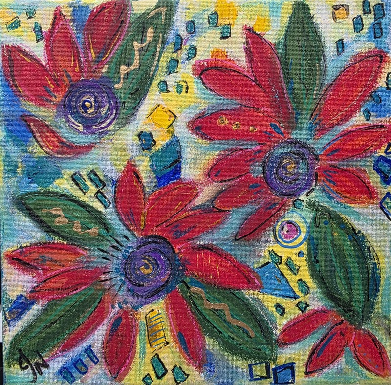 Wildhearted Bloom – Original Acrylic & Pastel Painting on Canvas10x10 inches